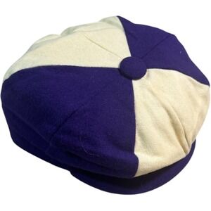 Vintage Stevens Wool‎ Blend Newsboy Cap Purple Cream Colorblock 7 3/8 Union Made